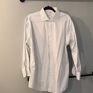 Brooks Brothers White Dress Shirt with Navy Pinstripes
